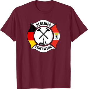 Berlin Germany Fire Rescue Department Fireman Uniform Flag T-Shirt - T-Shirt | Maroon