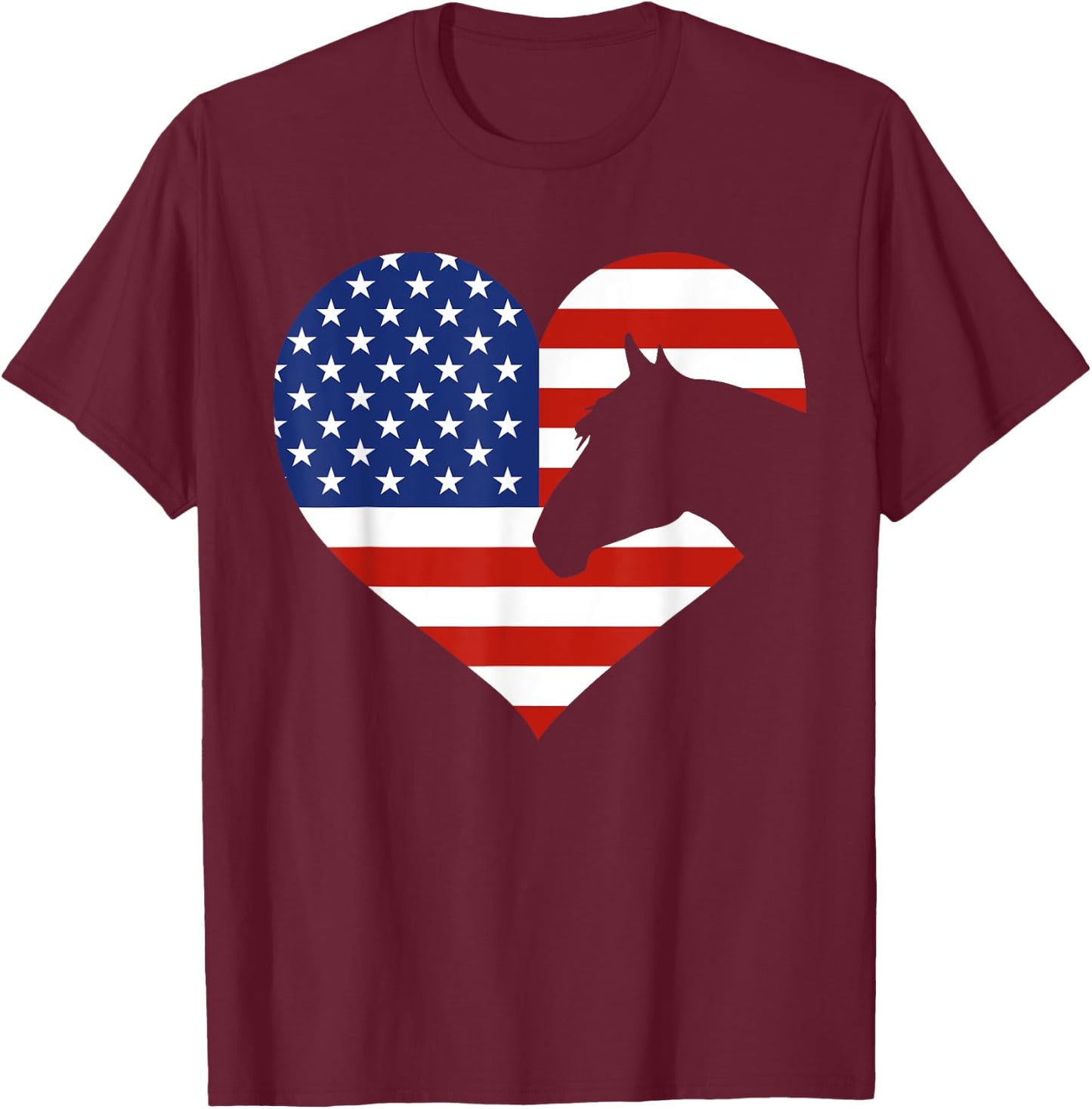 Patriotic Horse Lover 4th Of July Cool Heart American Flag T-Shirt - T-Shirt | Maroon
