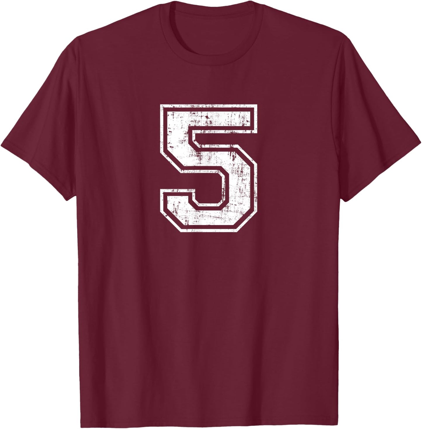 Number 5 Distressed Vintage Five Sports Training Practice T-Shirt - T-Shirt | Maroon