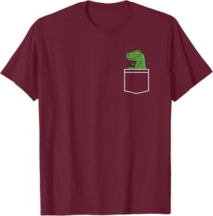 Dinosaur - Minimalistic Pocket Design - Funny Dino Classic T-Shirt - T-Shirt | Maroon