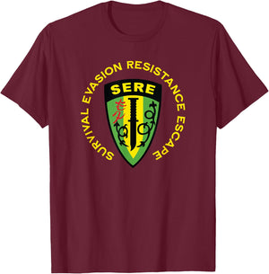 SERE Survival Evasion Resistance Escape School T-Shirt - T-Shirt | Maroon