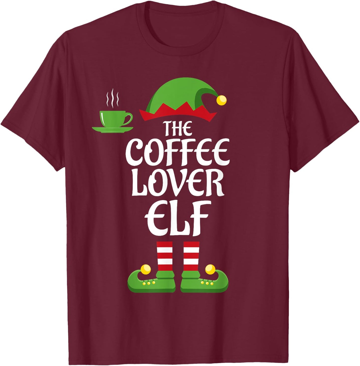 Coffee Lover Elf Family Matching Group Christmas T-Shirt - T-Shirt | Maroon