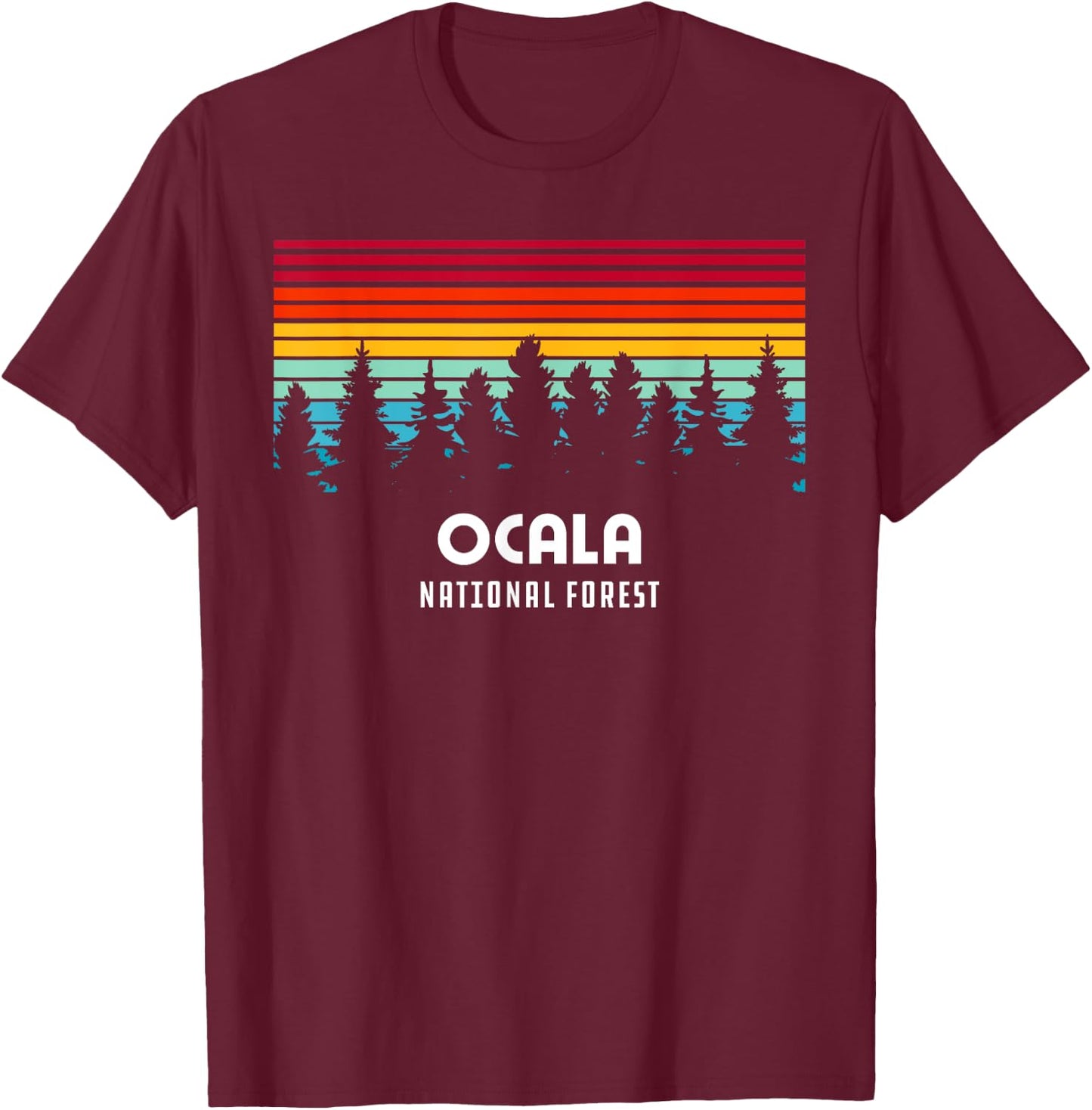 Retro Sunset Ocala National Forest Ocala Florida T-Shirt - T-Shirt | Maroon