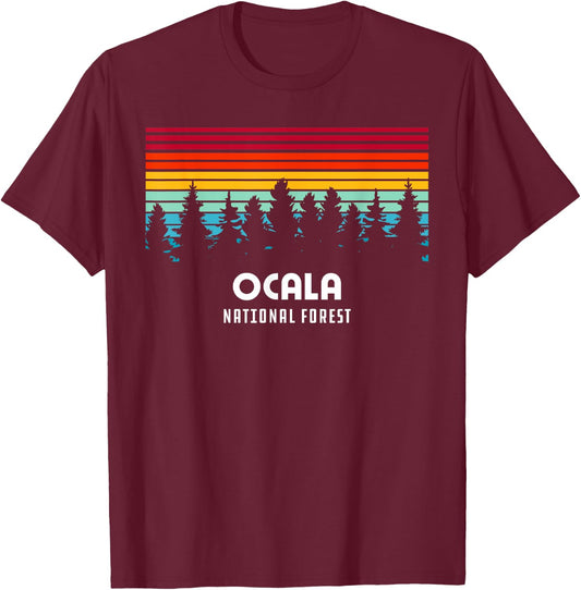 Retro Sunset Ocala National Forest Ocala Florida T-Shirt - T-Shirt | Maroon