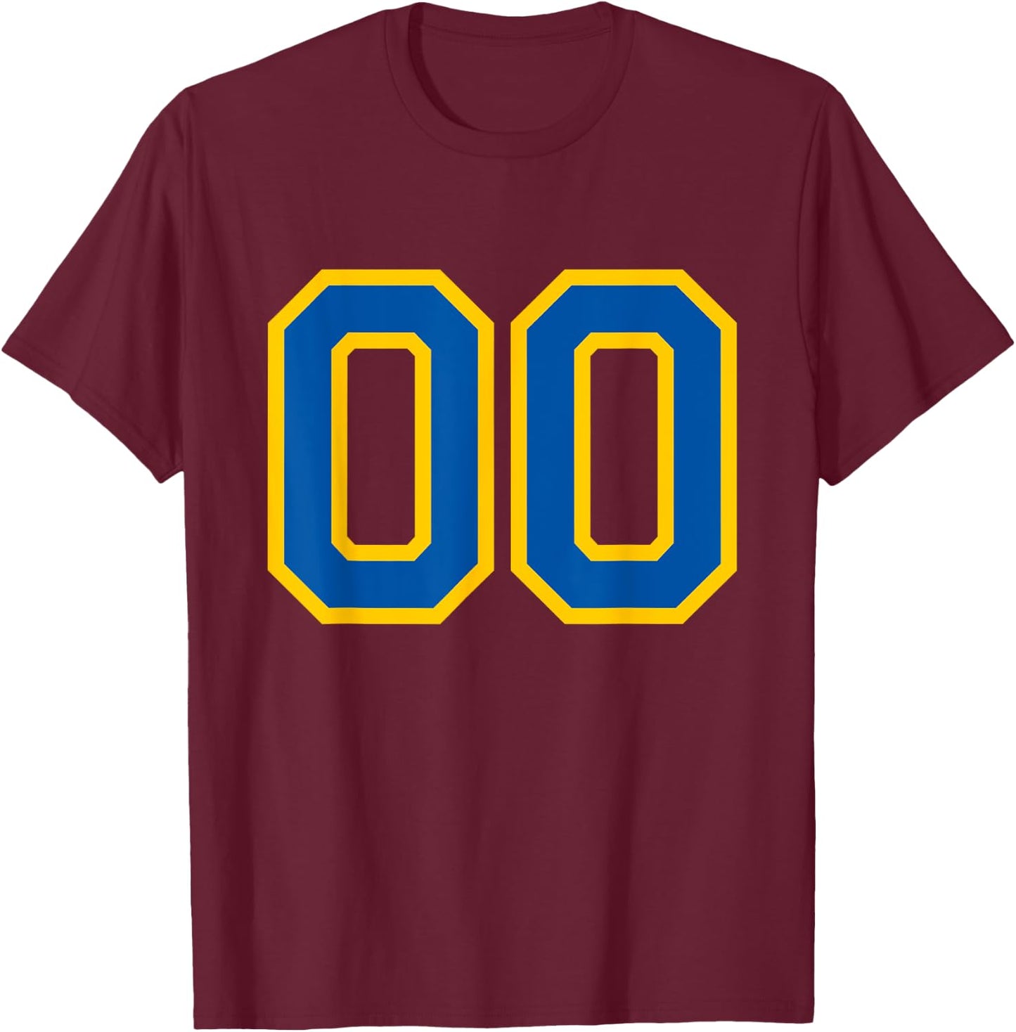 Number #00 Blue Yellow Favorite Number T-Shirt - T-Shirt | Maroon