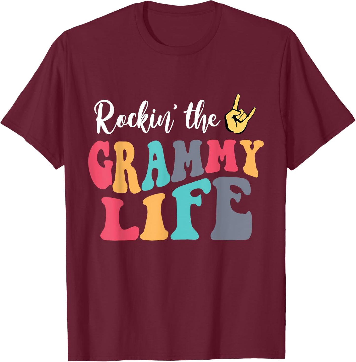 Retro Vintage Rockin' The Grammy Life Birthday Mother's Day T-Shirt - T-Shirt | Maroon