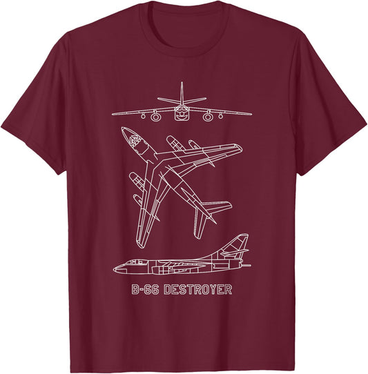 B-66 Destroyer American Jet Bomber Blueprints T-Shirt - T-Shirt | Maroon