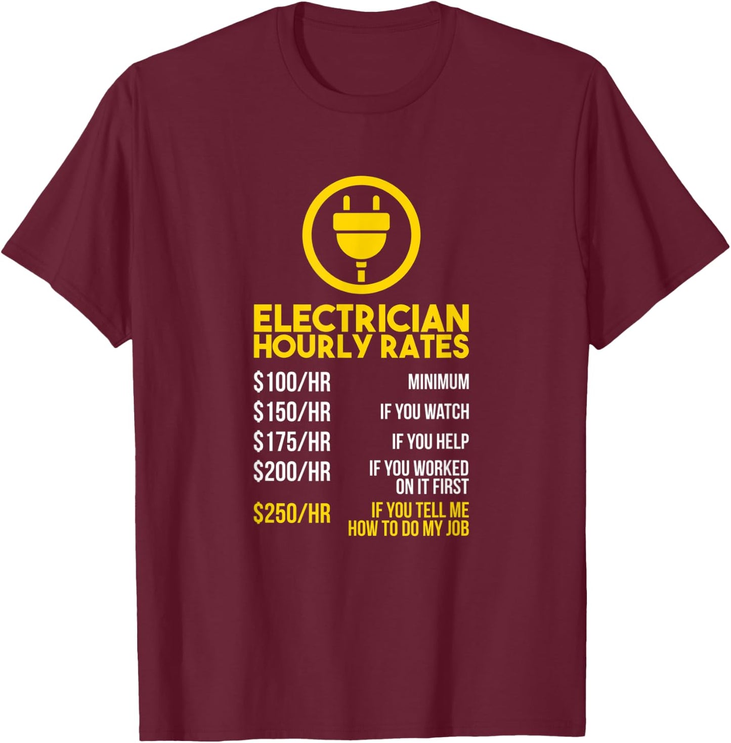 Funny Lineman Electrician Hourly Rates T-Shirt - T-Shirt | Maroon
