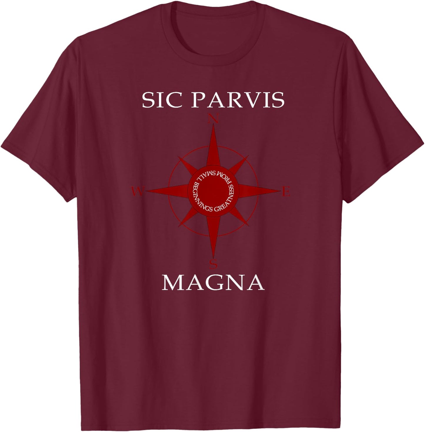 Sic Parvis Magna Compass for uncharted territories T-Shirt - T-Shirt | Maroon