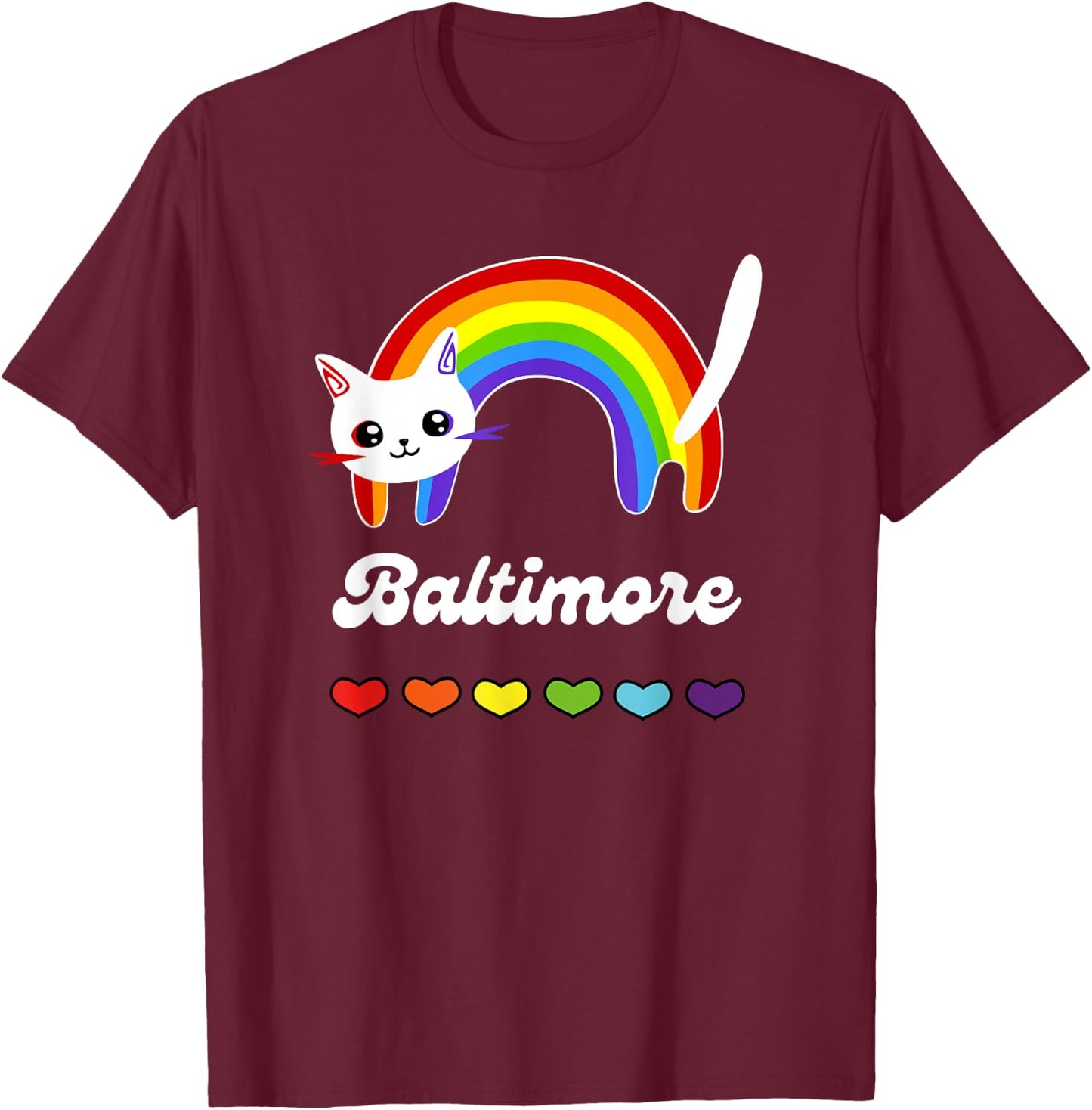 Baltimore Gay Pride LGTBQ LGTB Rainbow Ally Cat Men Women T-Shirt - T-Shirt | Maroon