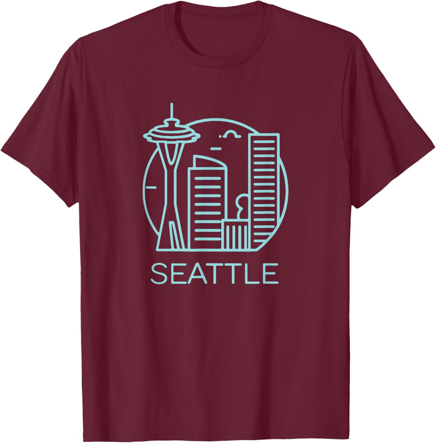 Simple Seattle Downtown Cityscape Emerald Color T-Shirt - T-Shirt | Maroon