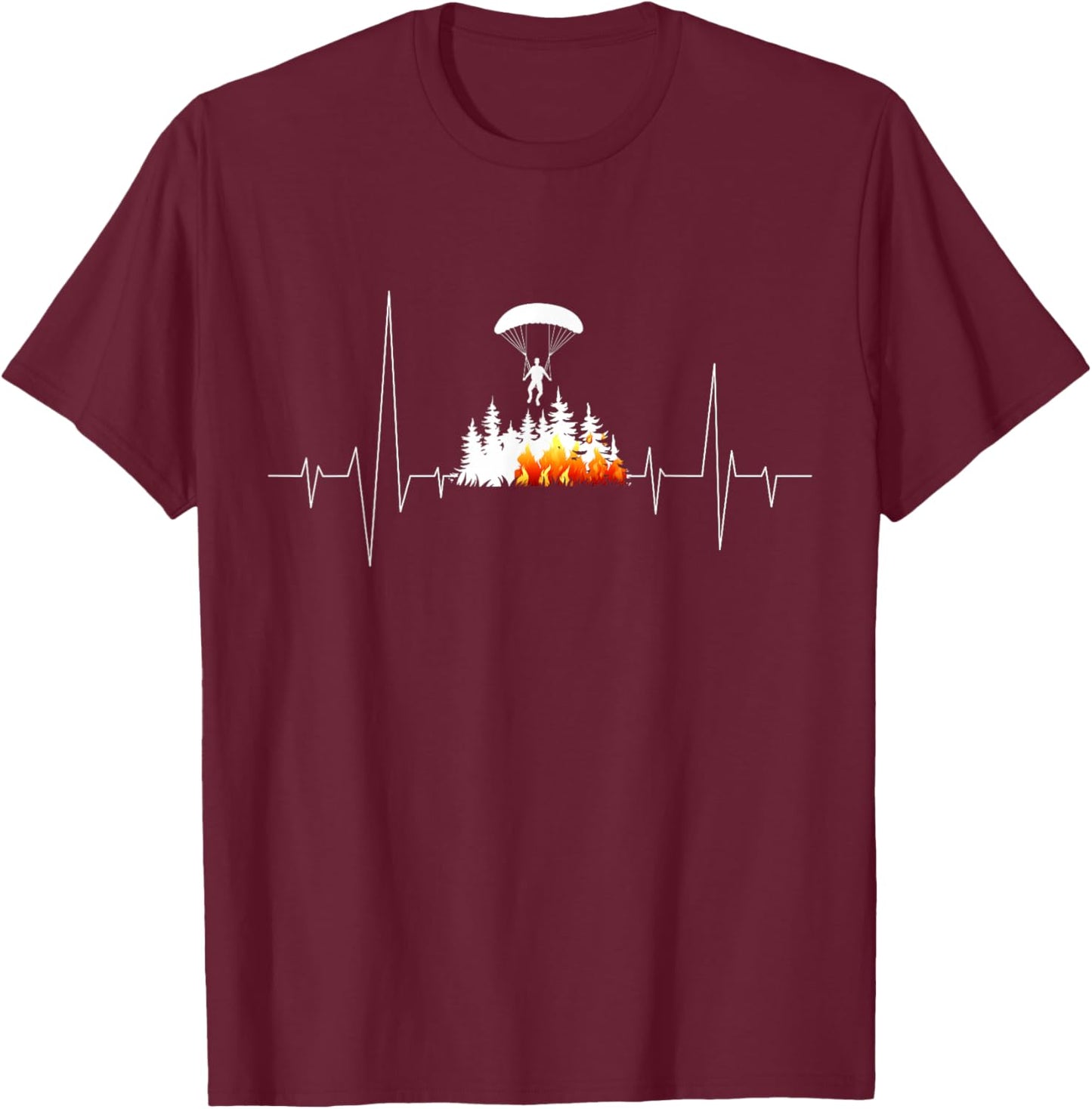 Wildland Smokejumper Firefighter Heartbeat T-Shirt - T-Shirt | Maroon