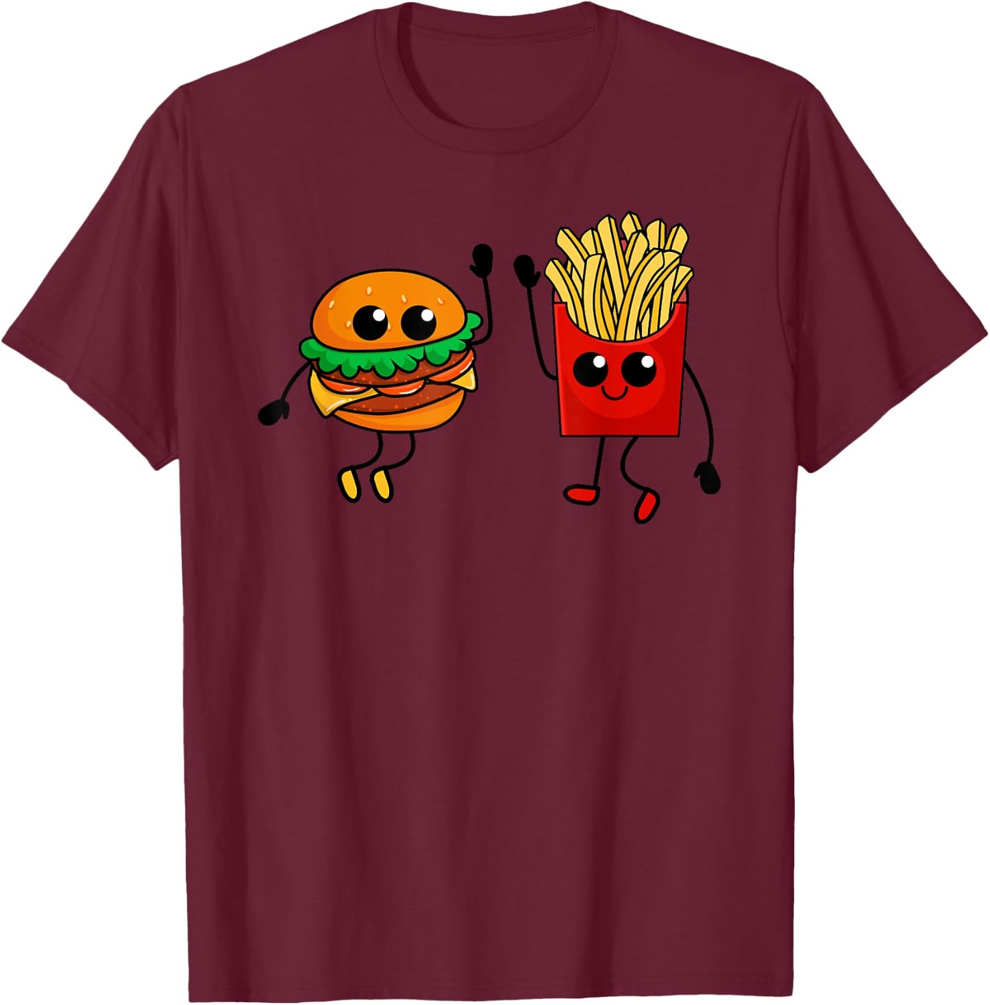 Hamburger Fries High Five | Cool Fun Combo Snacks Funny Gift T-Shirt - T-Shirt | Maroon