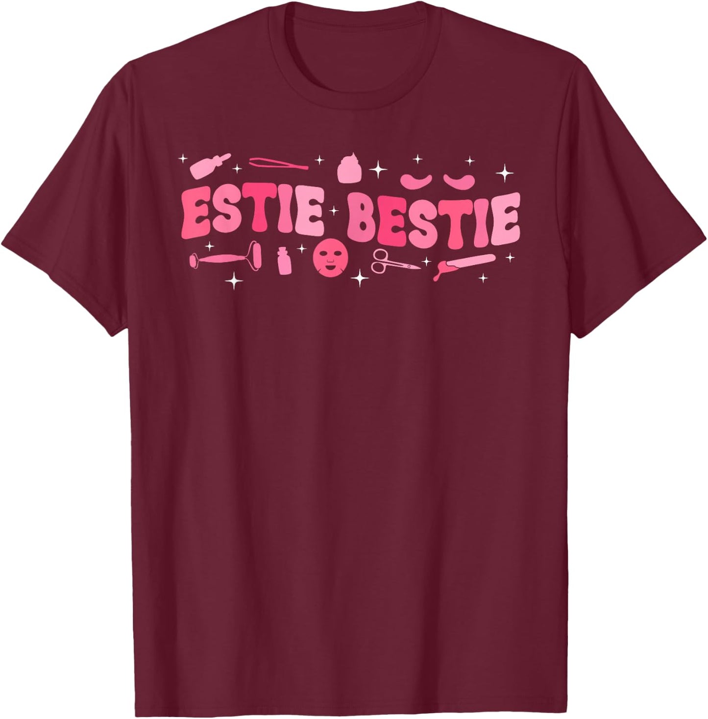 Estie Bestie Esthetician Esthetics Groovy Estheticians T-Shirt - T-Shirt | Maroon