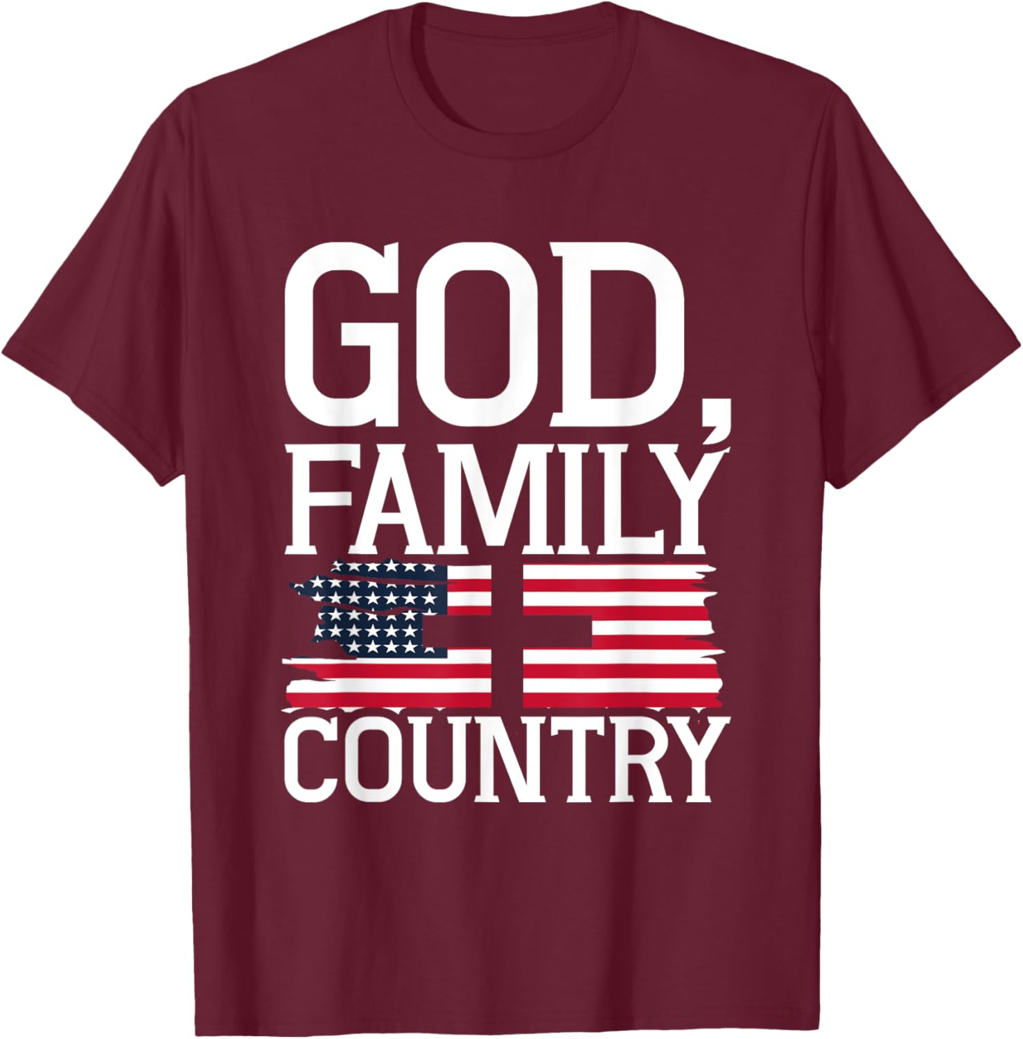 God Family Country US Flag Christian American Prayer T-Shirt - T-Shirt | Maroon