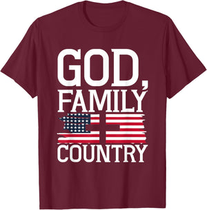 God Family Country US Flag Christian American Prayer T-Shirt - T-Shirt | Maroon