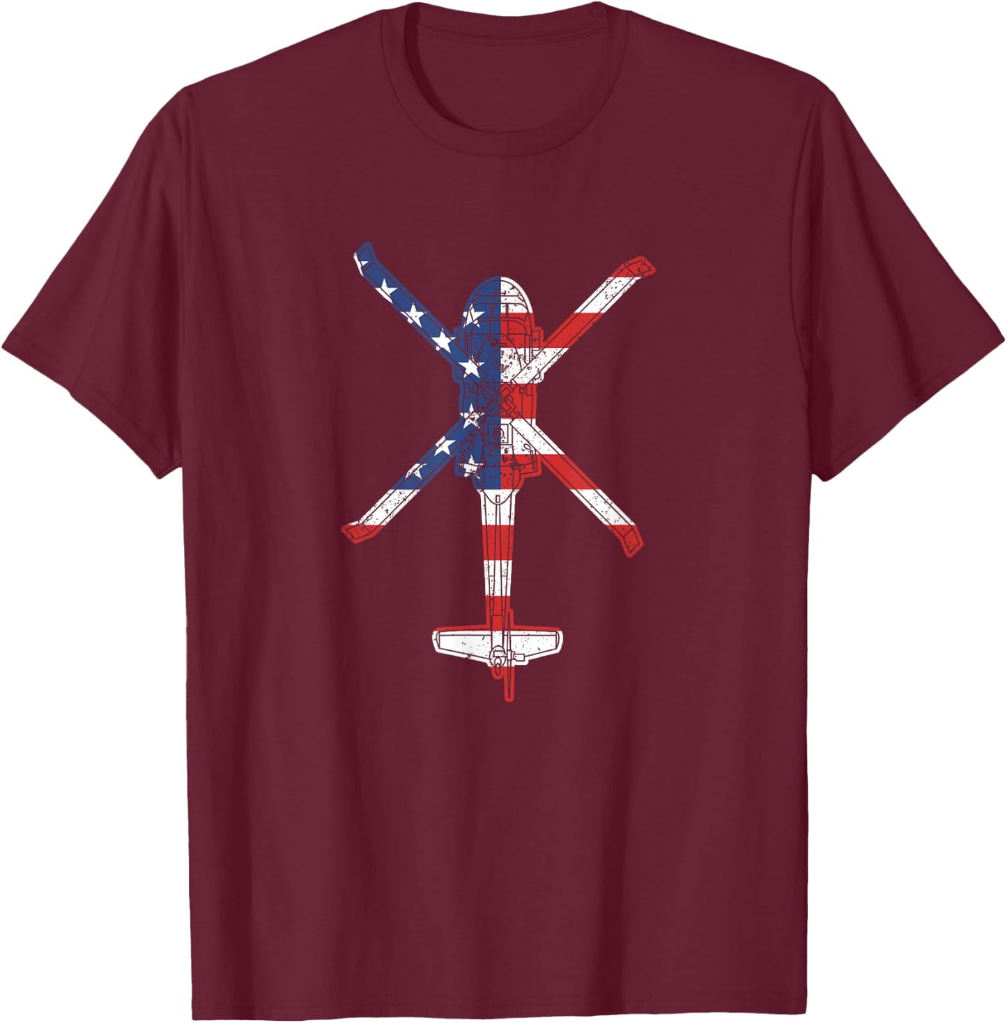 Blackhawk American Flag Military Attack Helicopter UH60 Men T-Shirt - T-Shirt | Maroon