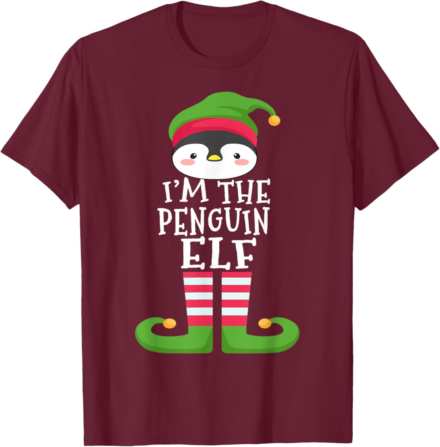 Penguin Lover's Family Matching Christmas Elf Costume Pajama T-Shirt - T-Shirt | Maroon