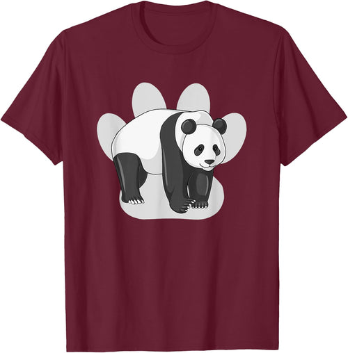 Cute Panda Bear Drawing on Paw Print Silhouette