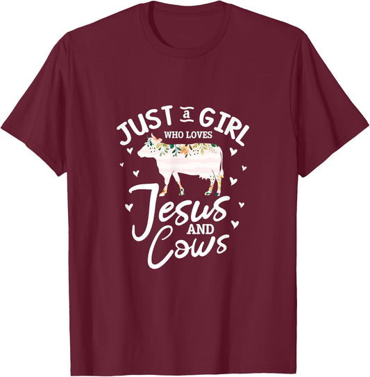Cow Jesus Christian Just A Girl Who Loves Jesus and Cows T-Shirt - T-Shirt | Maroon