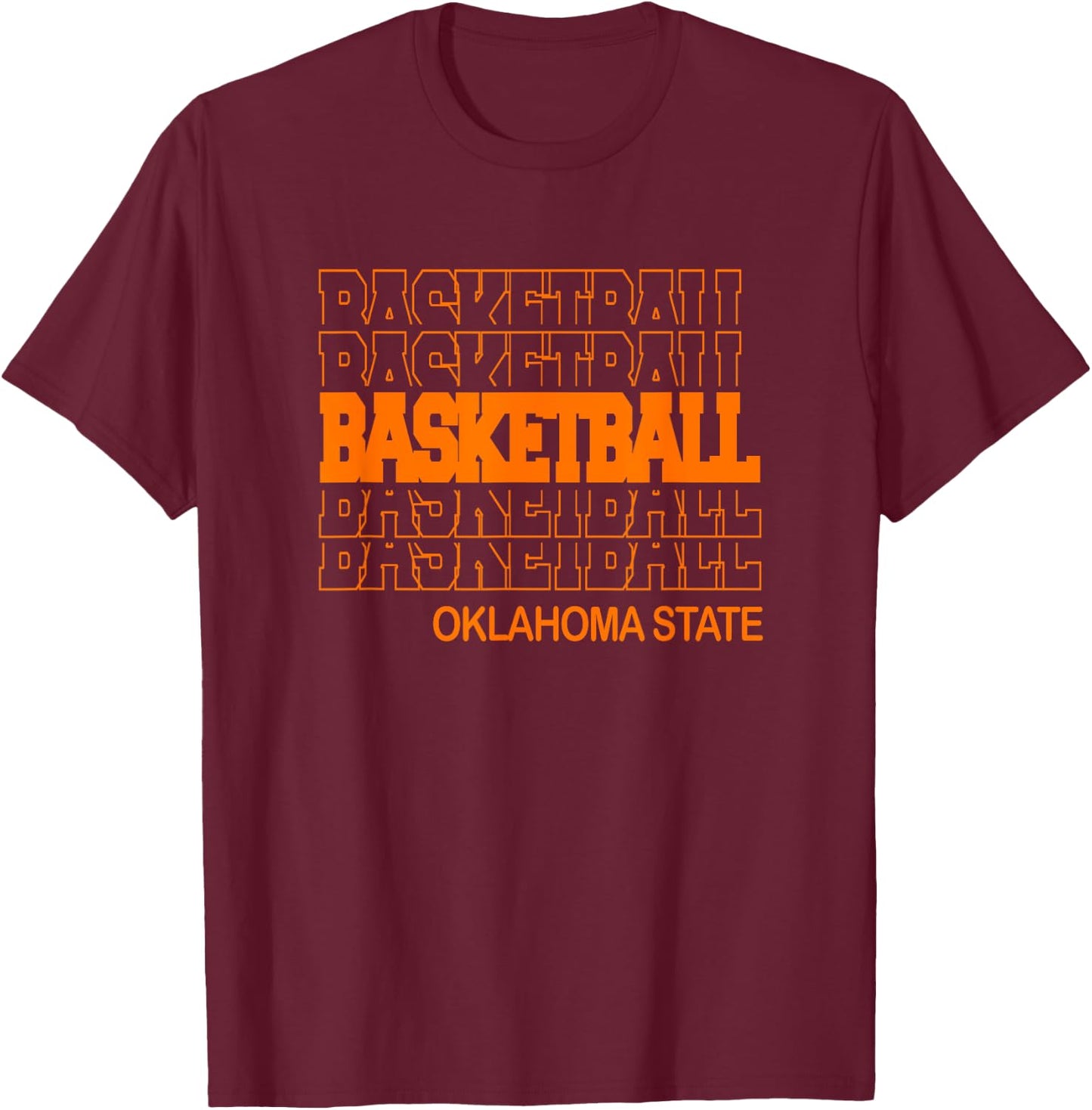 Basketball Oklahoma State in Modern Stacked Lettering T-Shirt - T-Shirt | Maroon