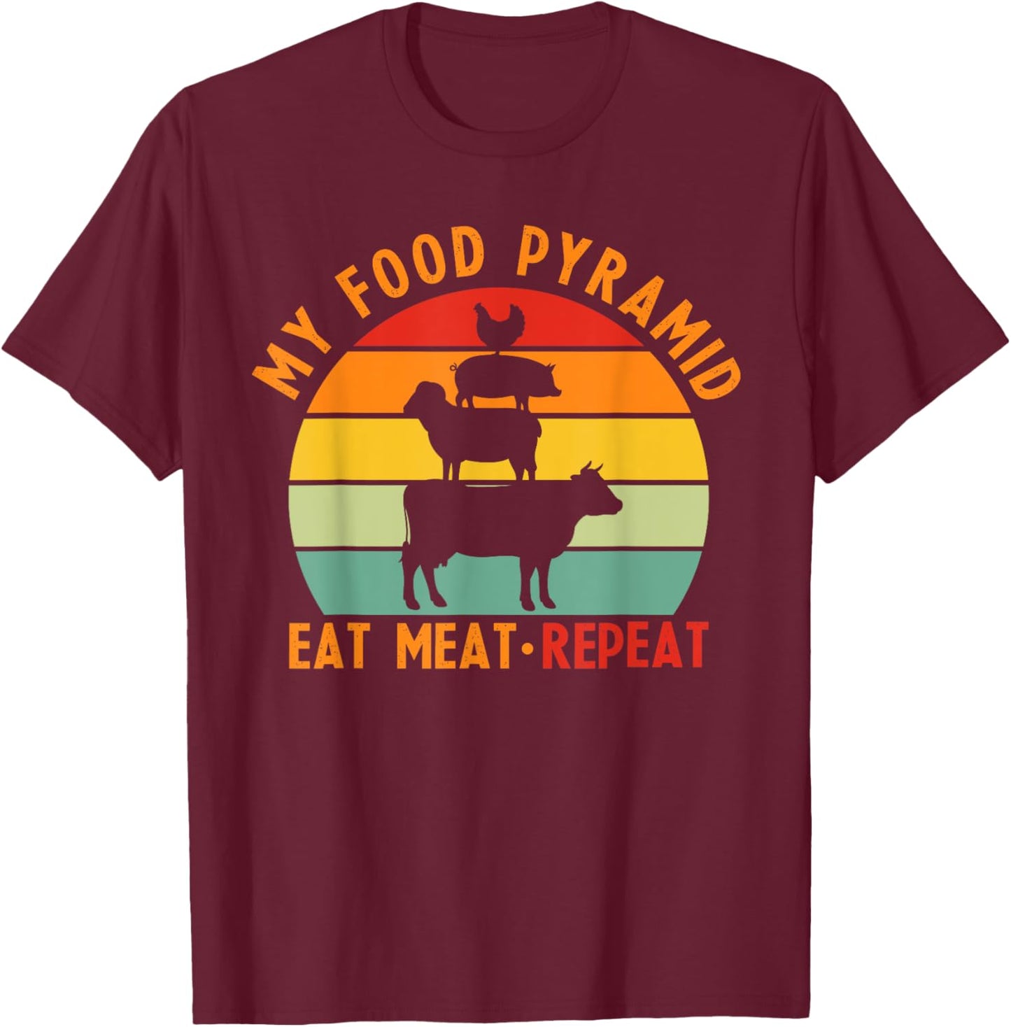My Pyramid Food Eat Meat Repeat Funny Meat Lovers T-Shirt - T-Shirt | Maroon