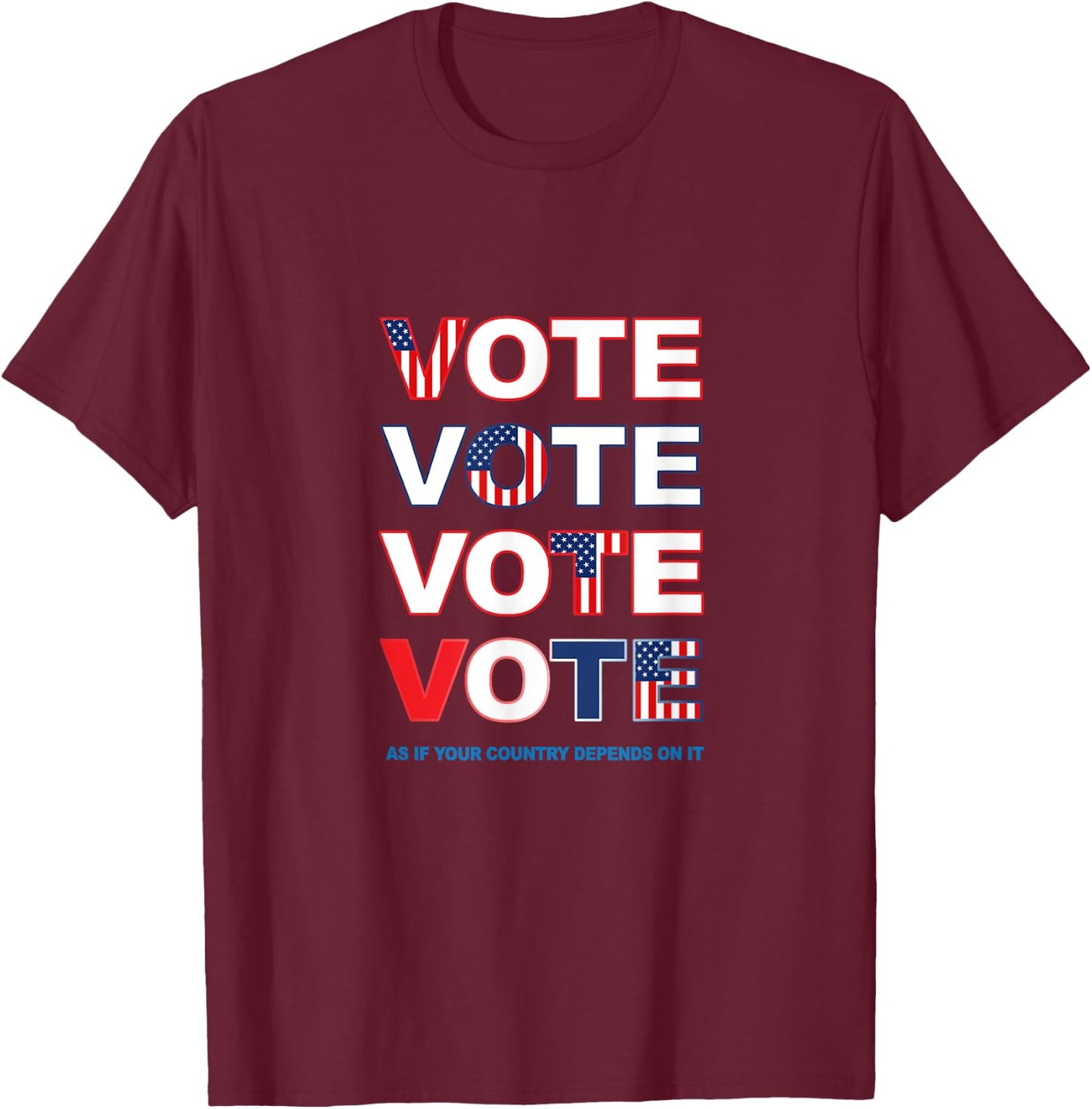 Vote Red White Blue Pro Democracy Patriotic Voter Election Women Men T-Shirt - T-Shirt | Maroon