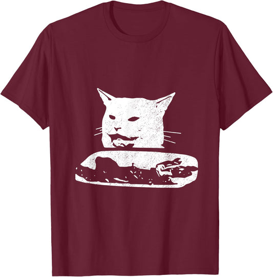 Vintage Confused Gato - Woman Yelling At Cat Meme T-Shirt - T-Shirt | Maroon
