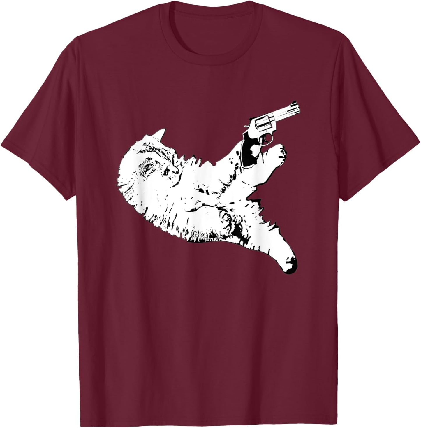 Cat With Gun Funny Kitty Gun Pet Lovers Men Women T-Shirt - T-Shirt | Maroon
