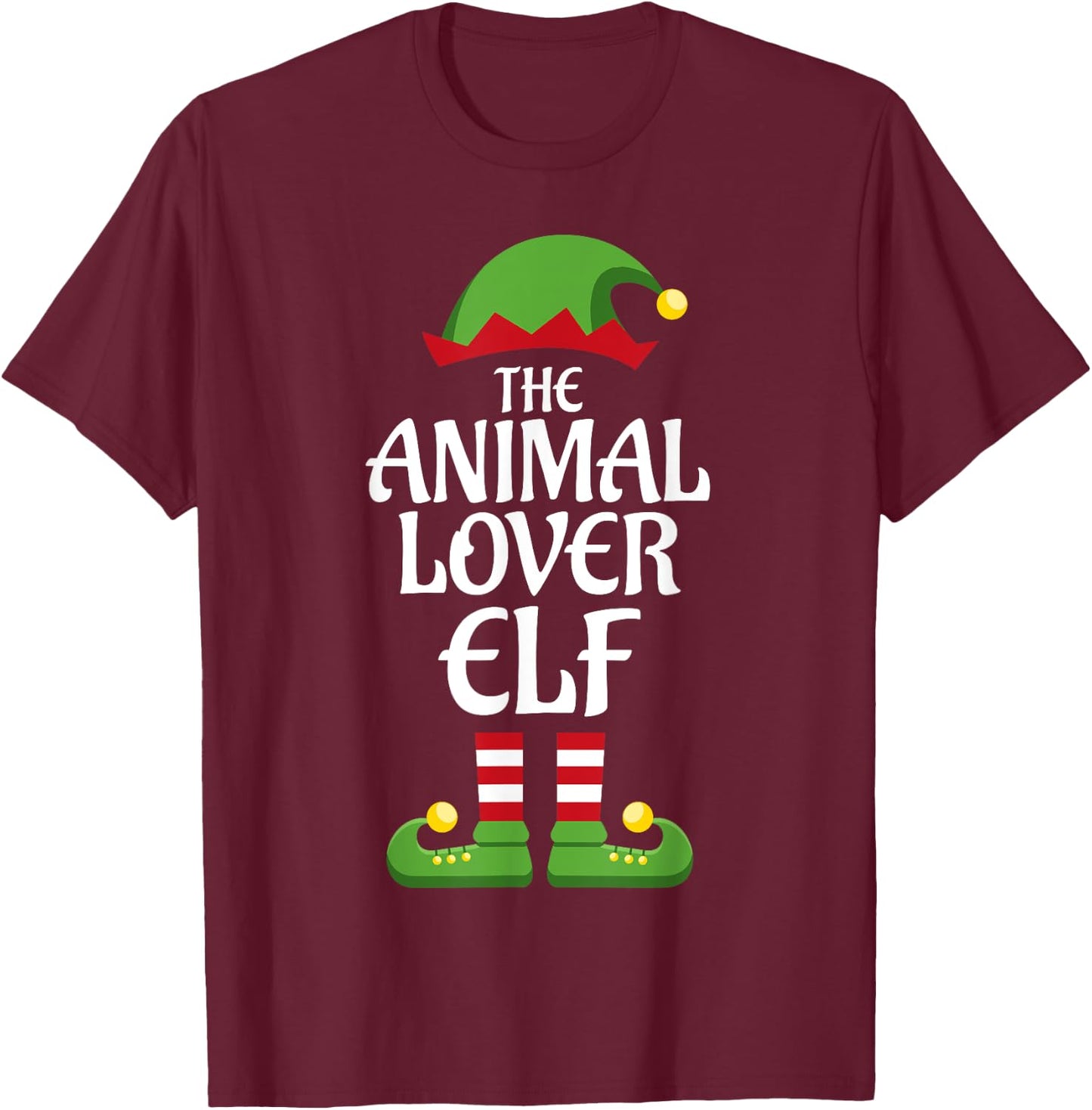 Animal Lover Elf Family Matching Group Christmas T-Shirt - T-Shirt | Maroon