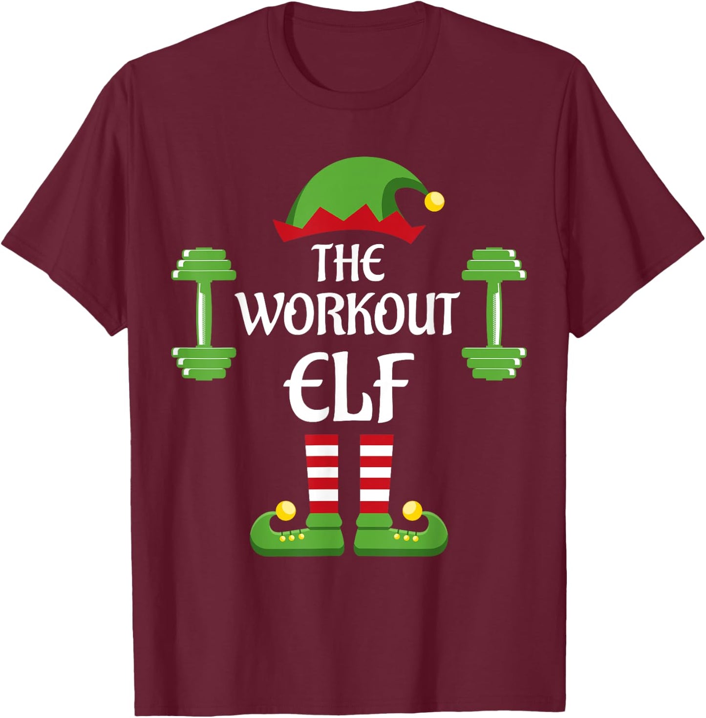 Workout Elf Family Matching Group Christmas Sporty T-Shirt - T-Shirt | Maroon