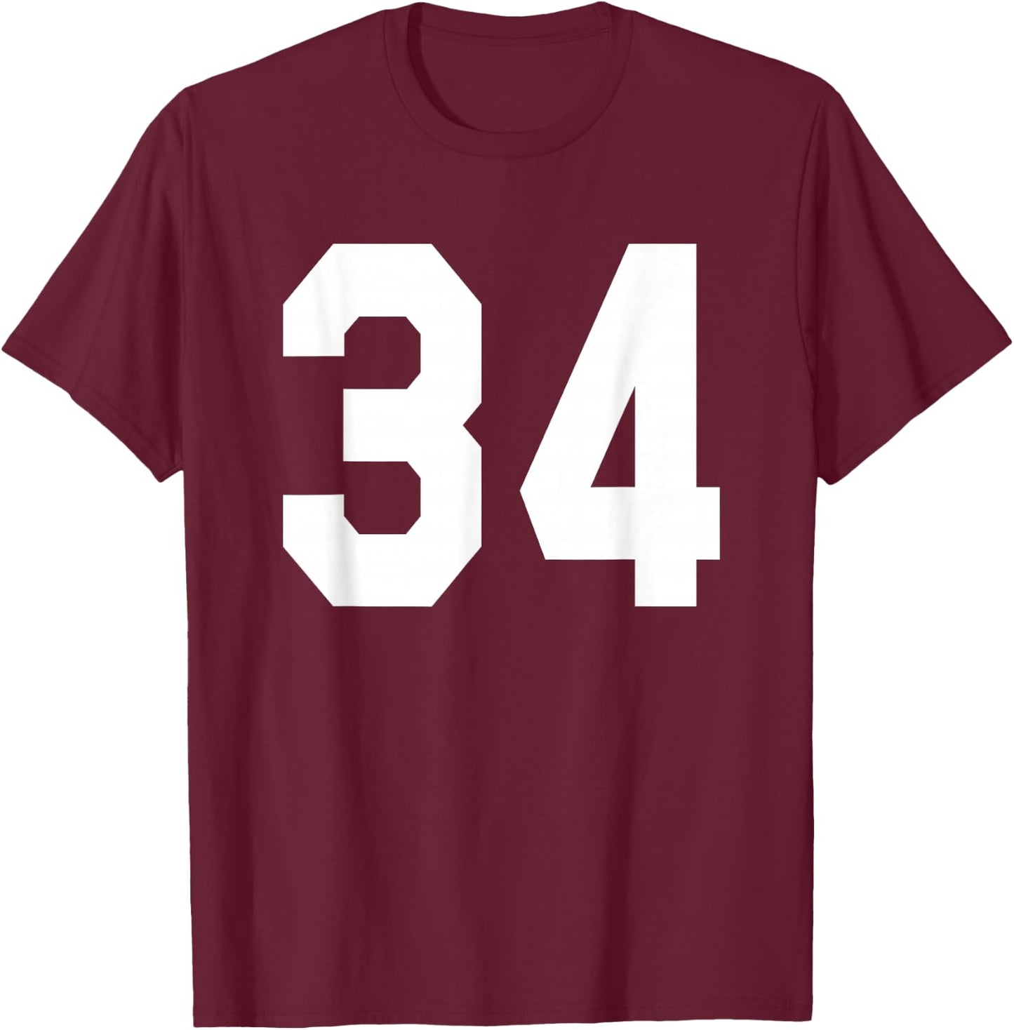 Number 34 Sports Jersey Front and Back Team Player T-Shirt - T-Shirt | Maroon