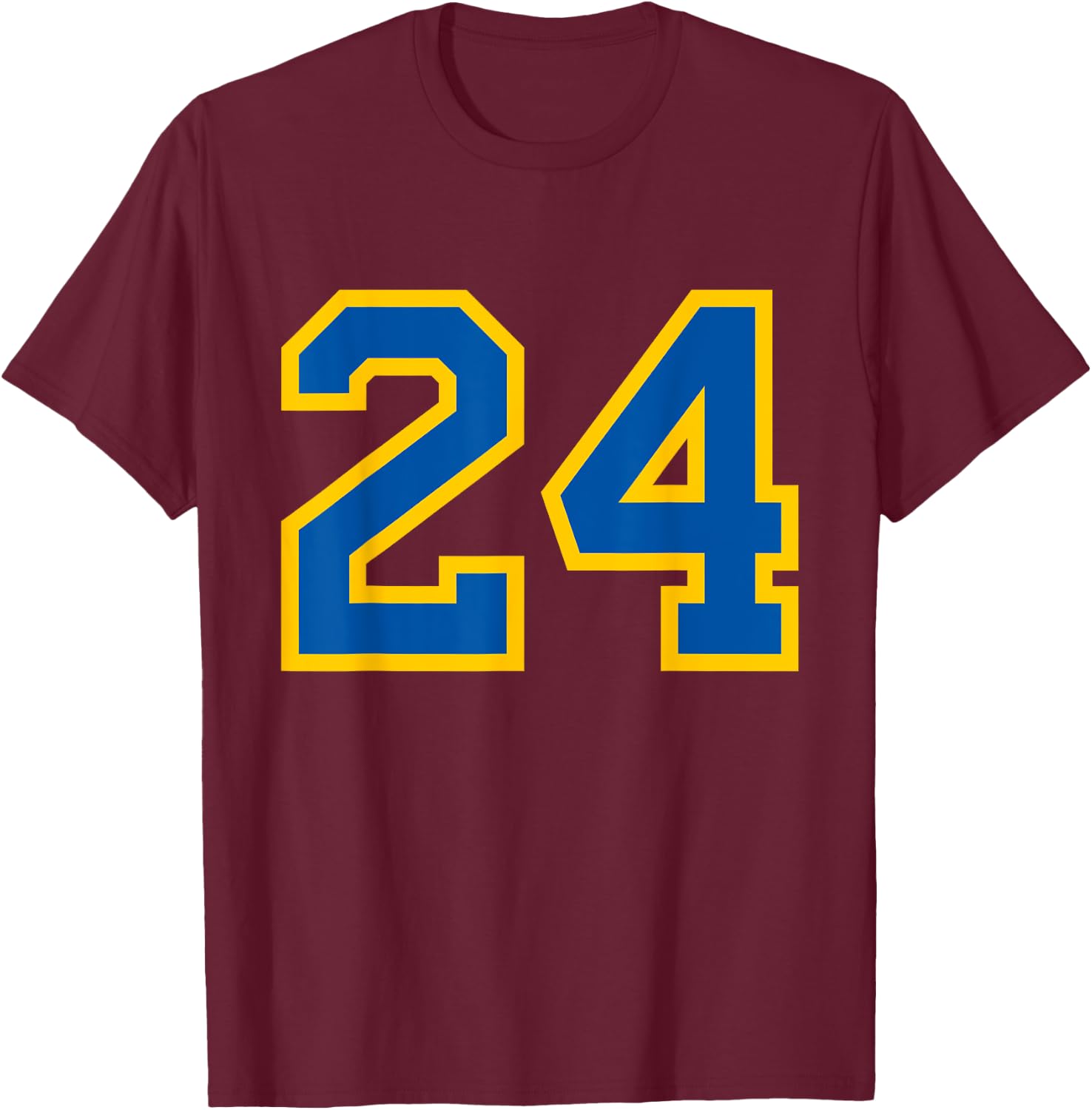 Number #24 Sport Blue Yellow Number T-Shirt - T-Shirt | Maroon