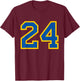 Number #24 Sport Blue Yellow Number T-Shirt - T-Shirt | Maroon
