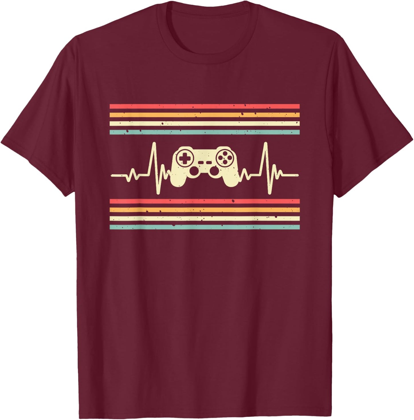 Gamer Heartbeat Video Game Controller Gaming Vintage Retro T-Shirt - T-Shirt | Maroon