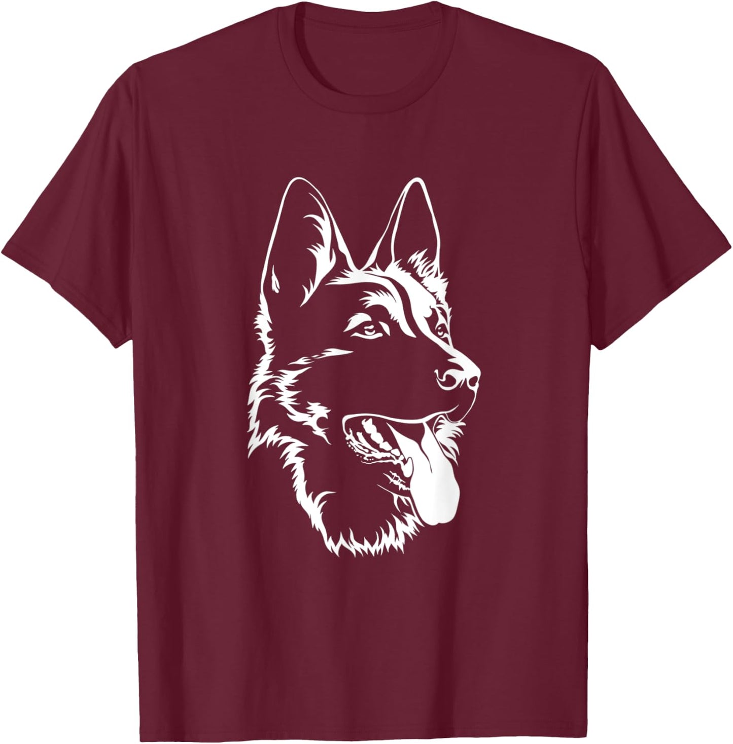 Dog Silhouette Sitting German Shepherd T-Shirt - T-Shirt | Maroon