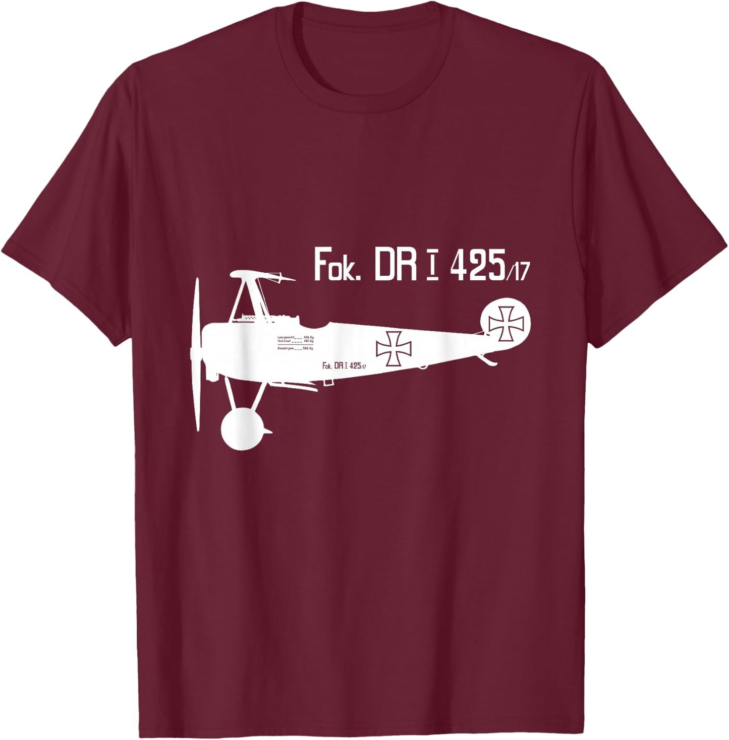 WW1 Military Triplane Aircraft Richthofen Plane Fokker DRI T-Shirt - T-Shirt | Maroon