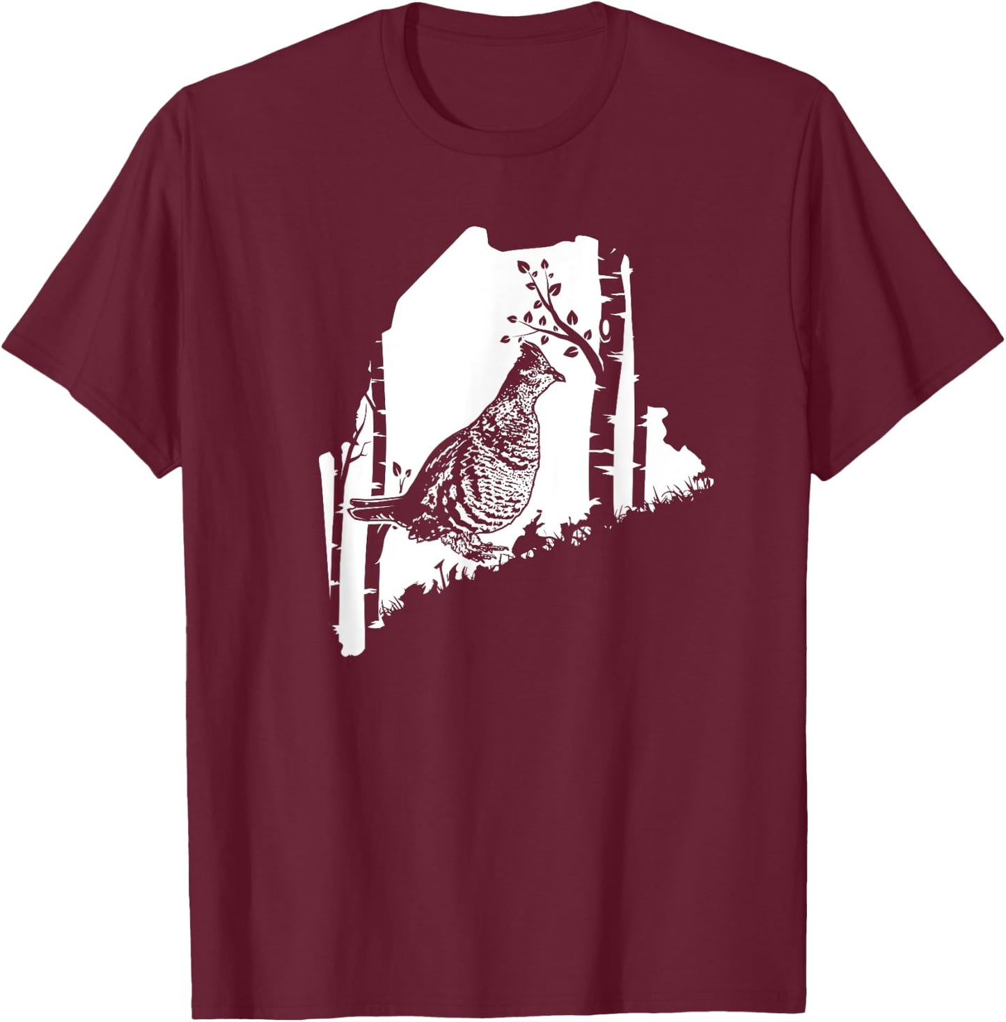 Hunting Partridge Grouse- Maine map Bird Hunter T-Shirt - T-Shirt | Maroon