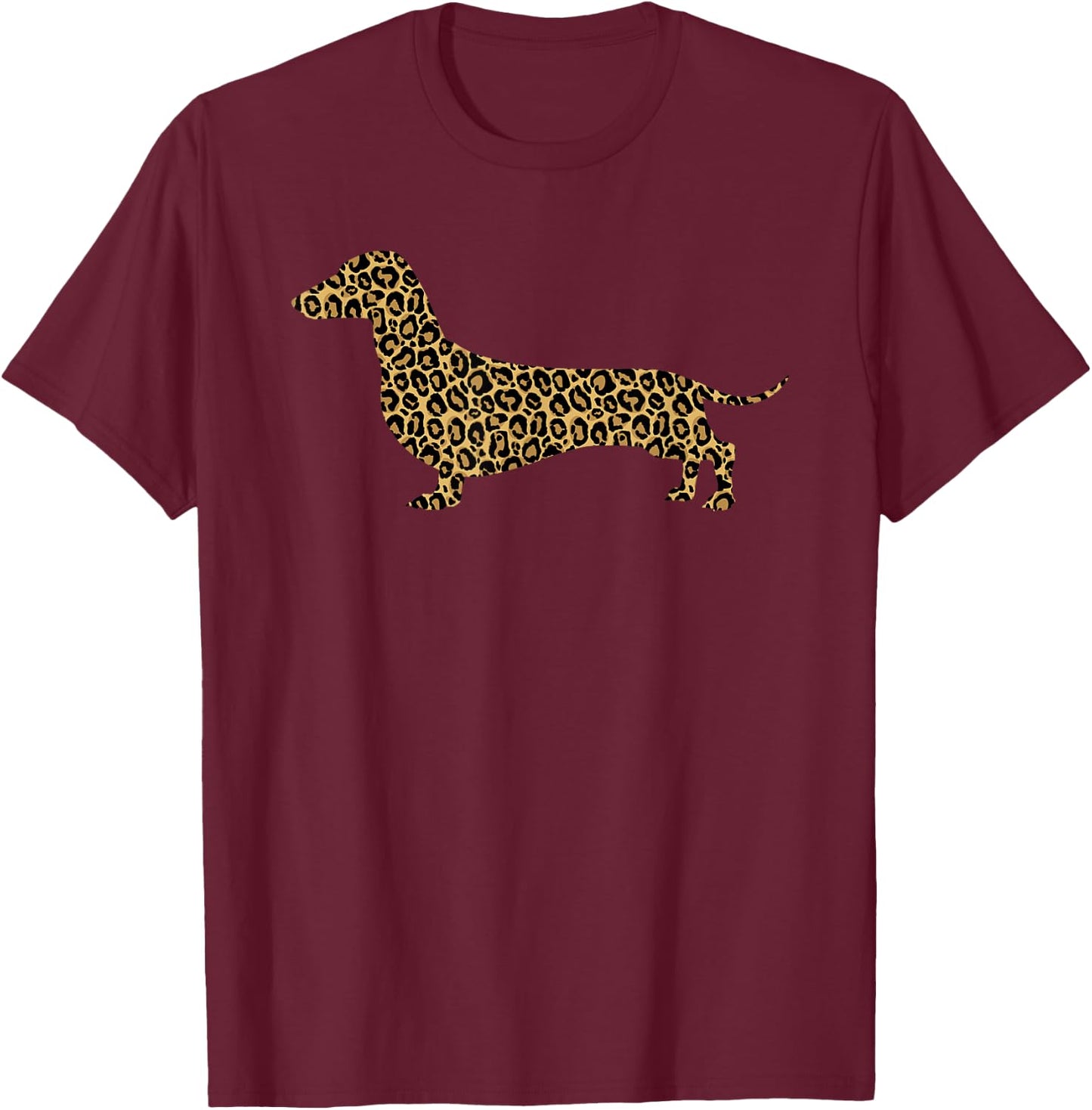 Dachshund Leopard Print Sausage Dog Animal Lover Women Gift T-Shirt - T-Shirt | Maroon