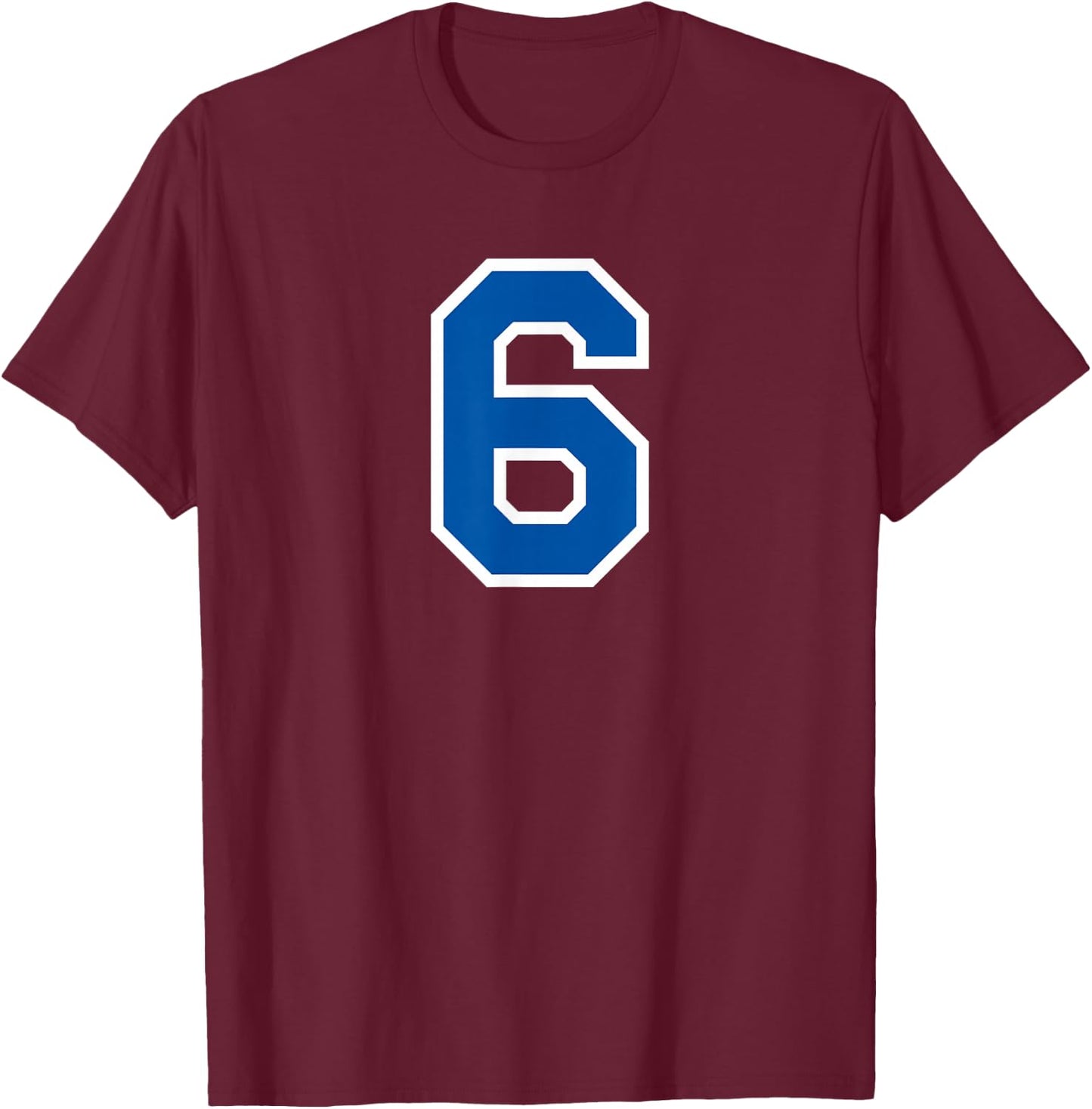 Blue Sports Team Number #6 T-Shirt - T-Shirt | Maroon