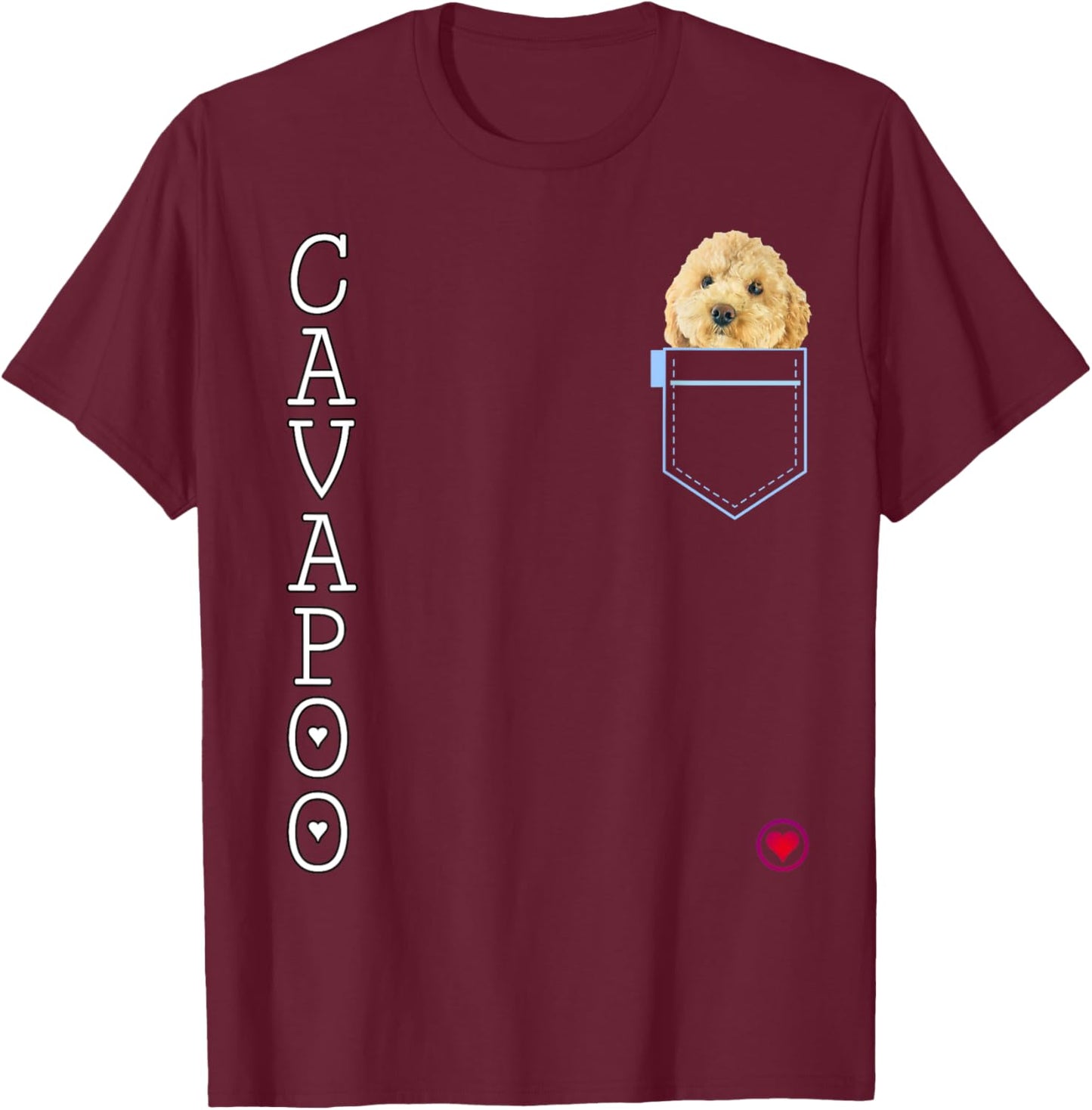 Cavapoo in pocket Puppy Dog Lover Cute Poodle cross gift Women Kids T-Shirt - T-Shirt | Maroon