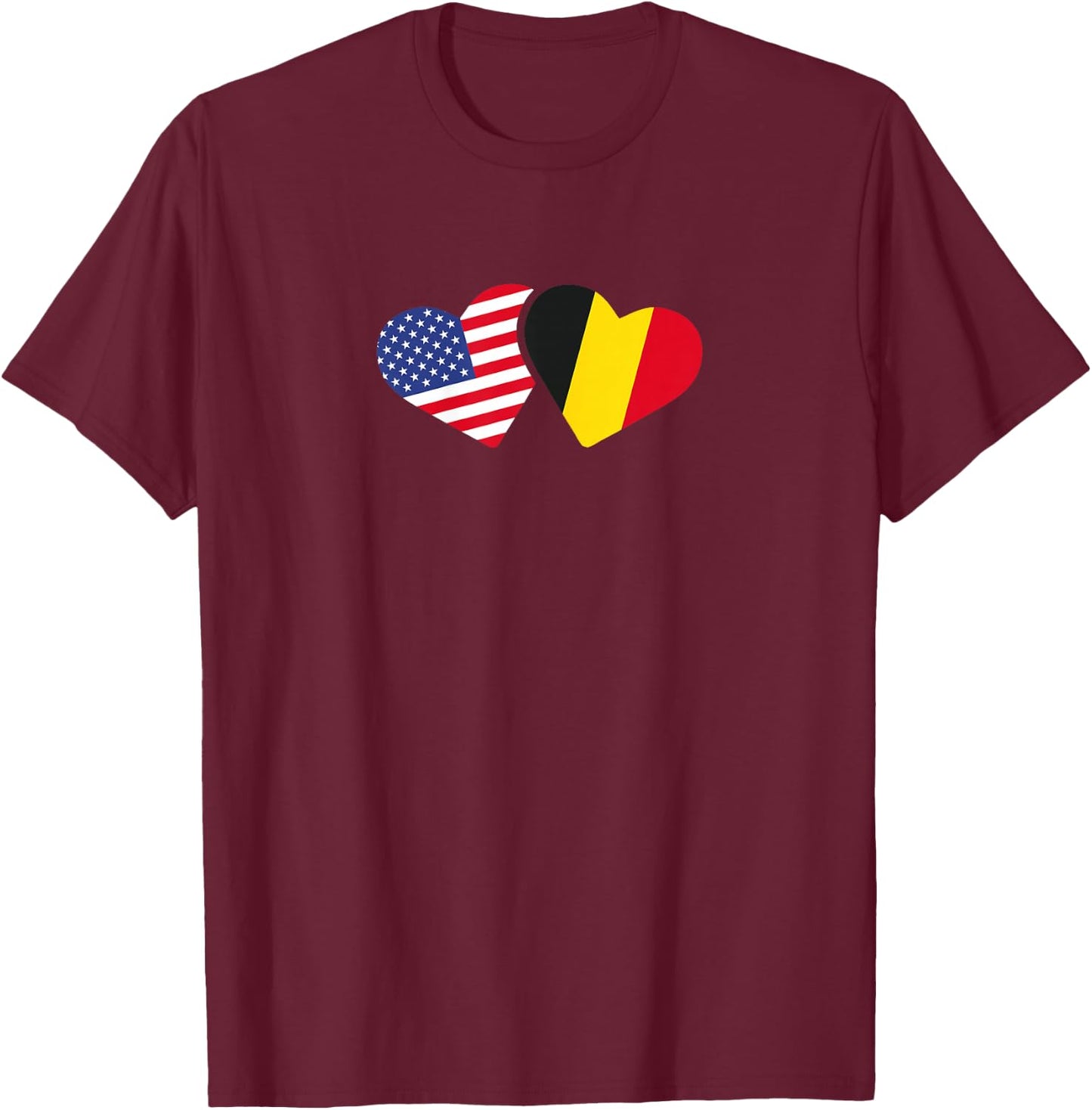 Belgium USA Flag T Shirt Heart Belgian Americans Love Cute T-Shirt - T-Shirt | Maroon