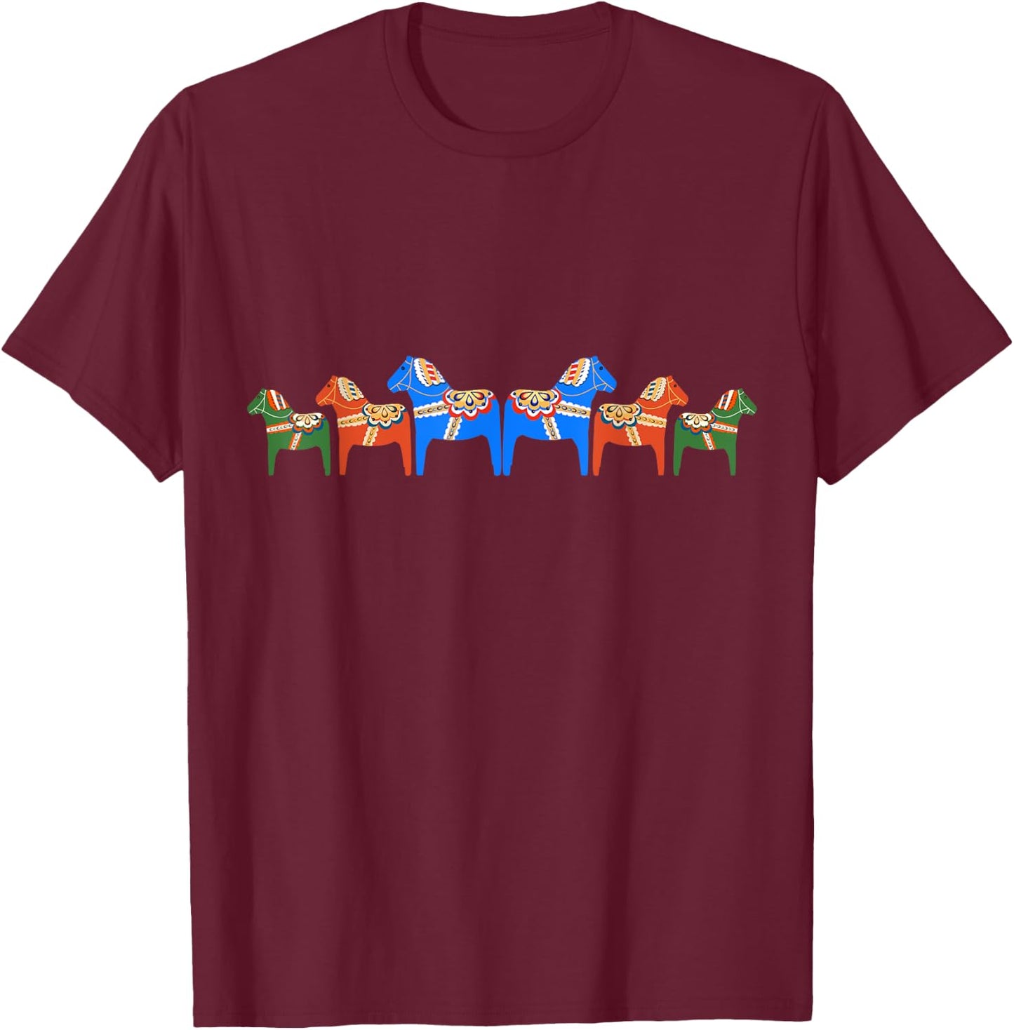 Dala Horses - Traditional Swedish design T-Shirt - T-Shirt | Maroon