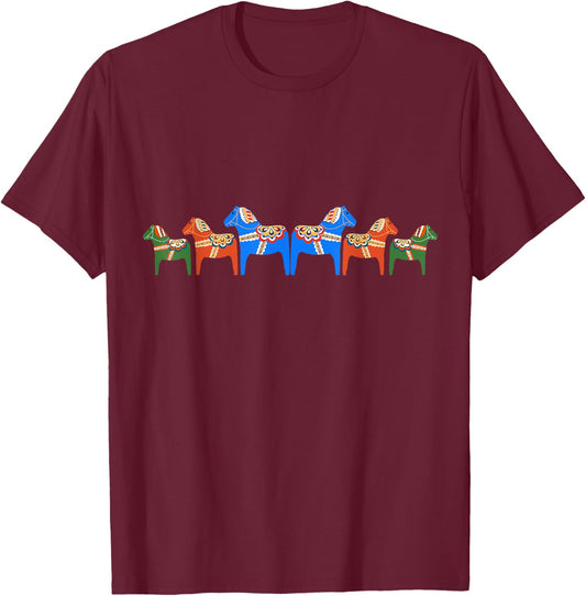 Dala Horses - Traditional Swedish design T-Shirt - T-Shirt | Maroon