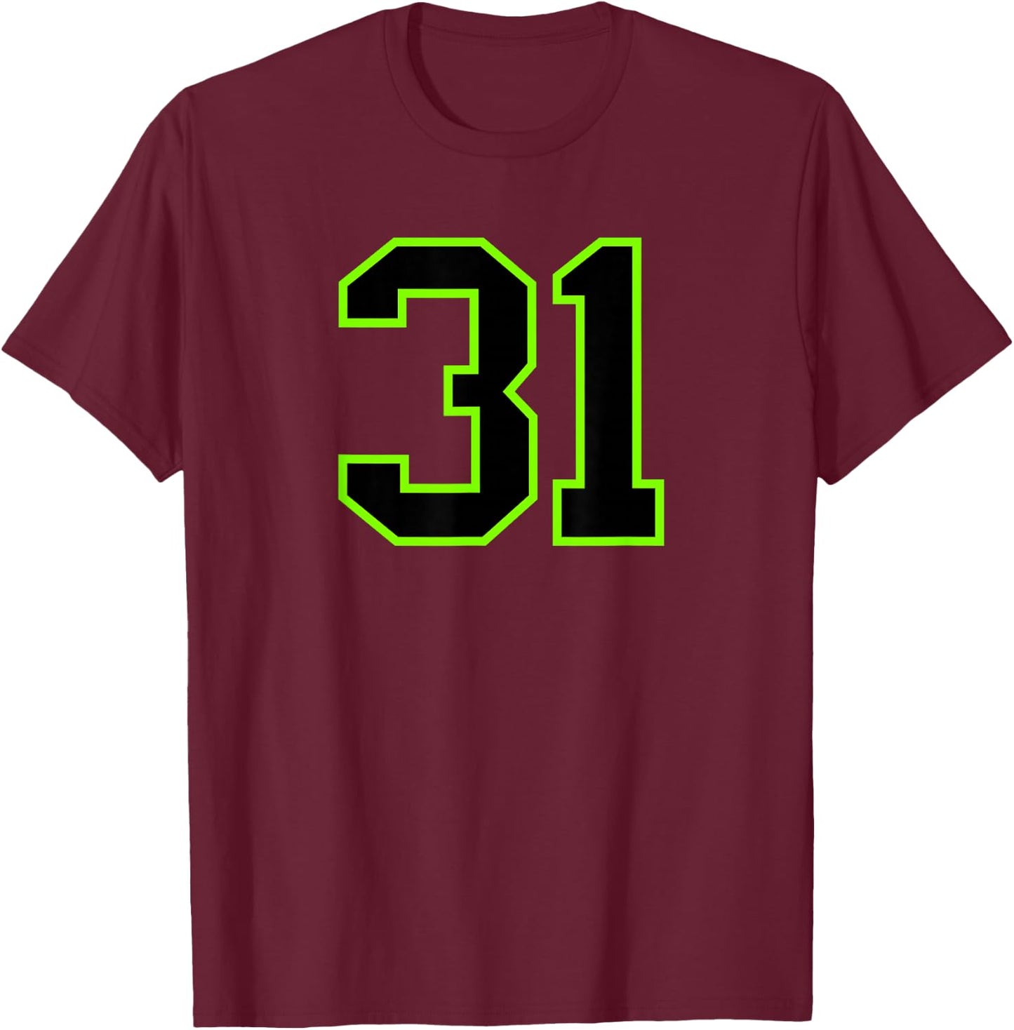 Number 31 Green Black Sports Team T-Shirt - T-Shirt | Maroon
