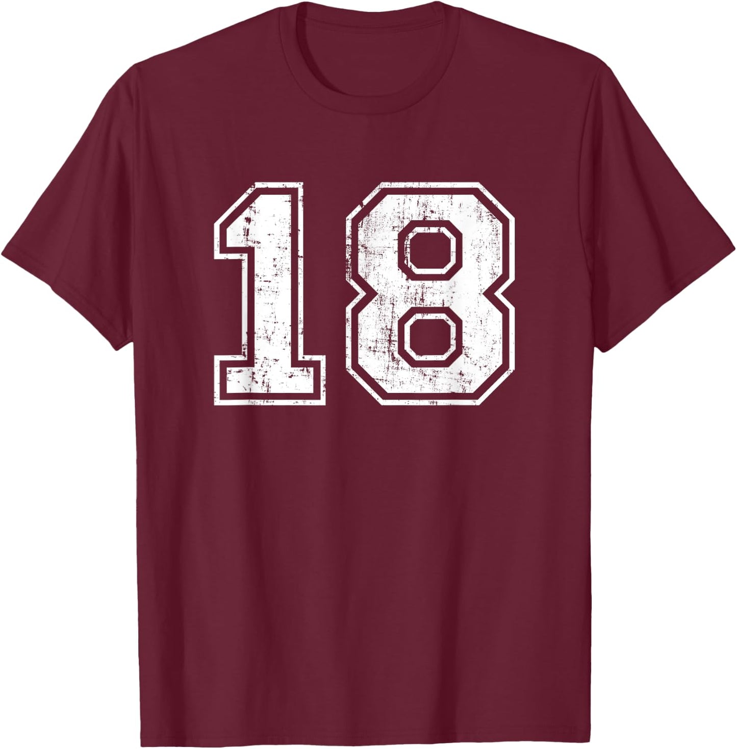 Number 18 Eighteen Distressed Vintage Sports Team Practice T-Shirt - T-Shirt | Maroon