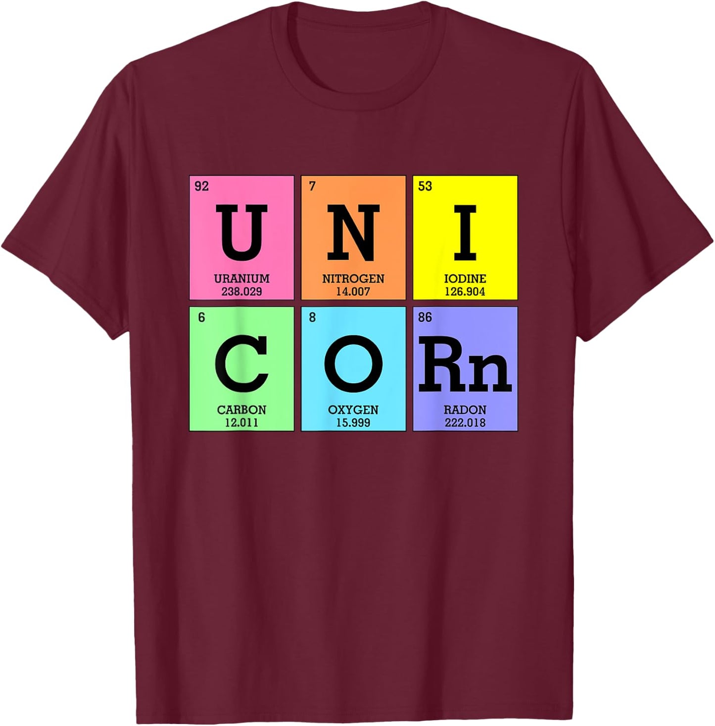 Cute Periodic Table of Elements Unicorn Rainbow Girl Kids T-Shirt - T-Shirt | Maroon
