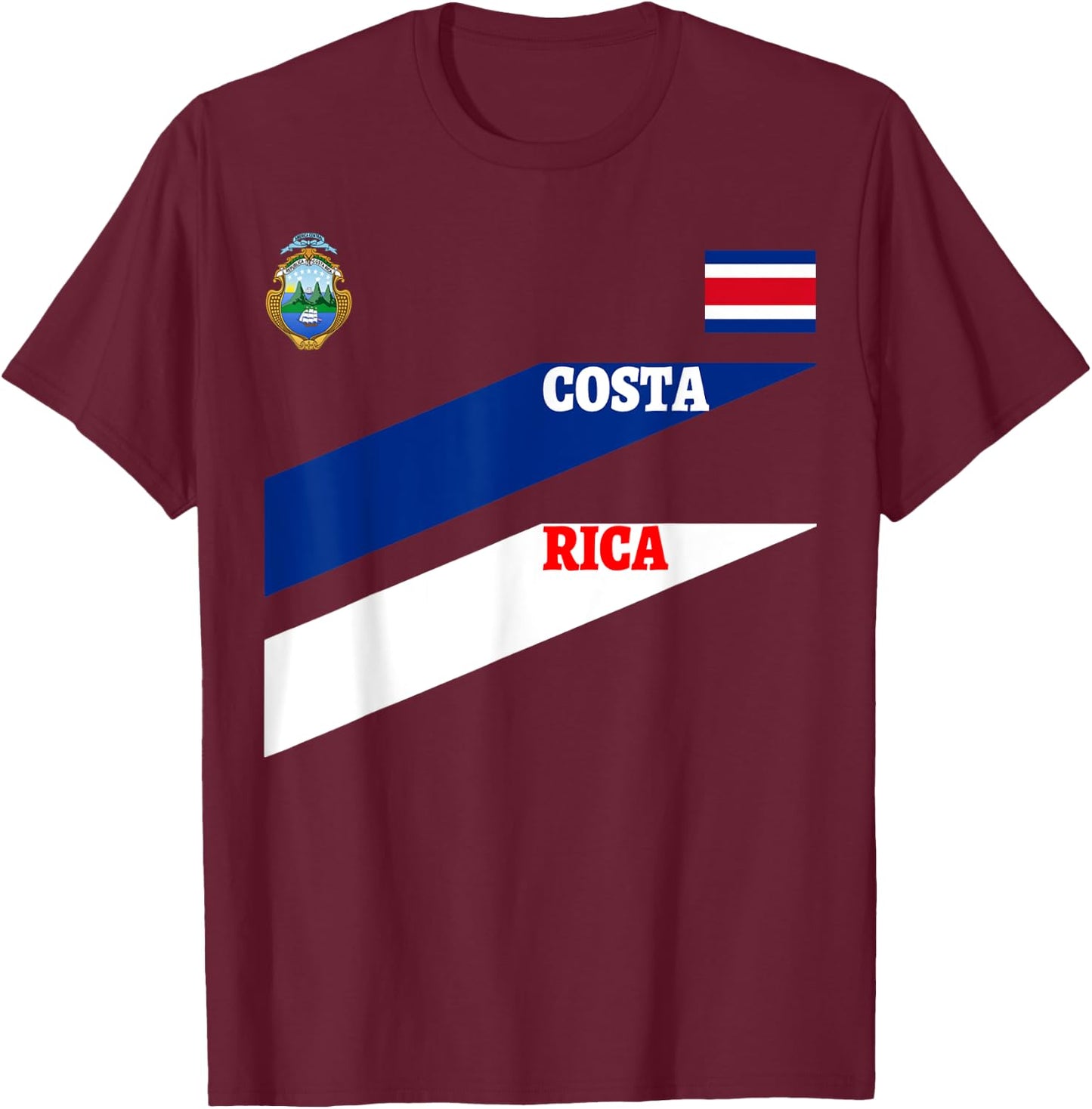 Costa Rica Jersey Flag-Soccer-Travel-Football T Shirt T-Shirt - T-Shirt | Maroon