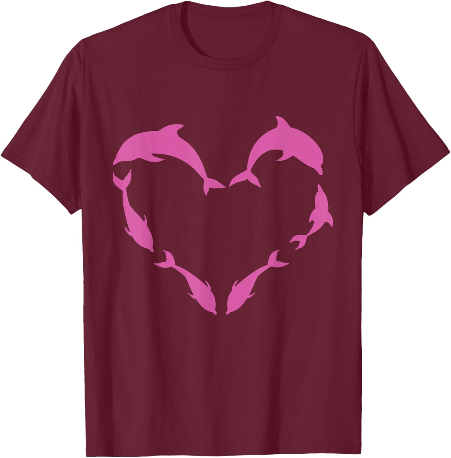 Heart Shaped Pink Dolphins Cute Dolphin Pod Costume Dolphin T-Shirt - T-Shirt | Maroon