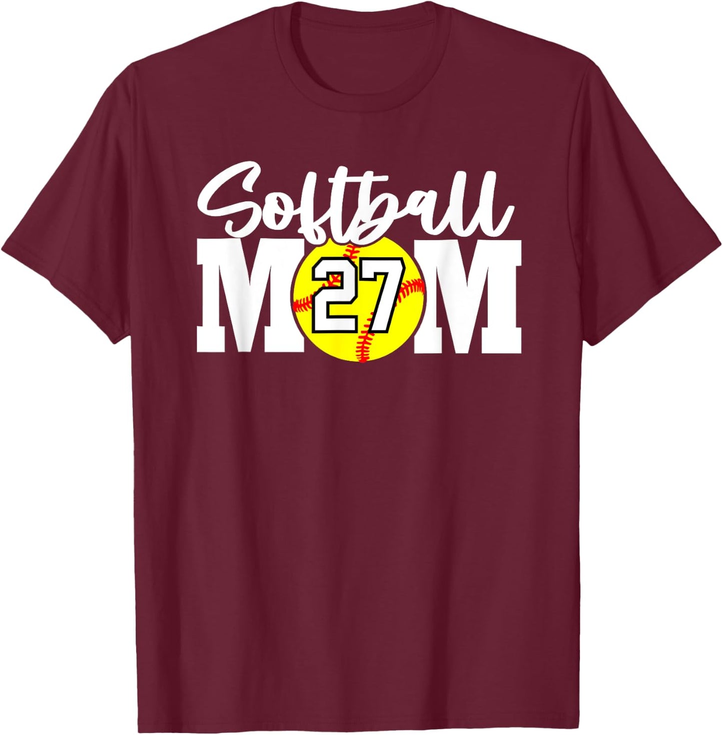 Softball Mom Number #27 T-Shirt - T-Shirt | Maroon
